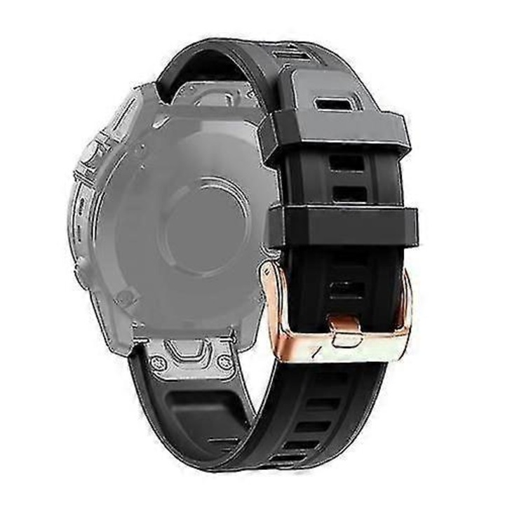 Curea ceas din silicon cu catarama roz auriu, compatibila Garmin Fenix 6s Pro, eliberare rapida fara unelte, negru/roz auriu, 20 mm