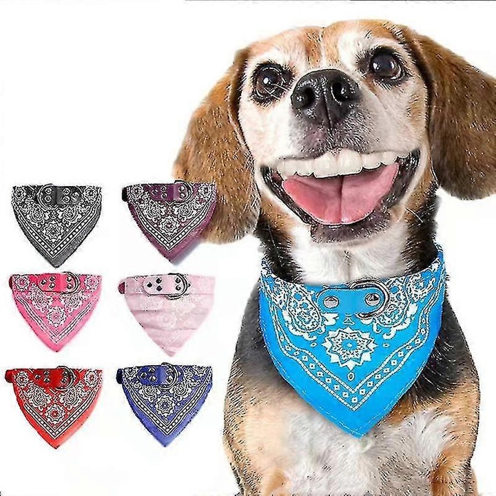 Guler pentru caini din bumbac, reglabil, bandana tip batic, multicolor
