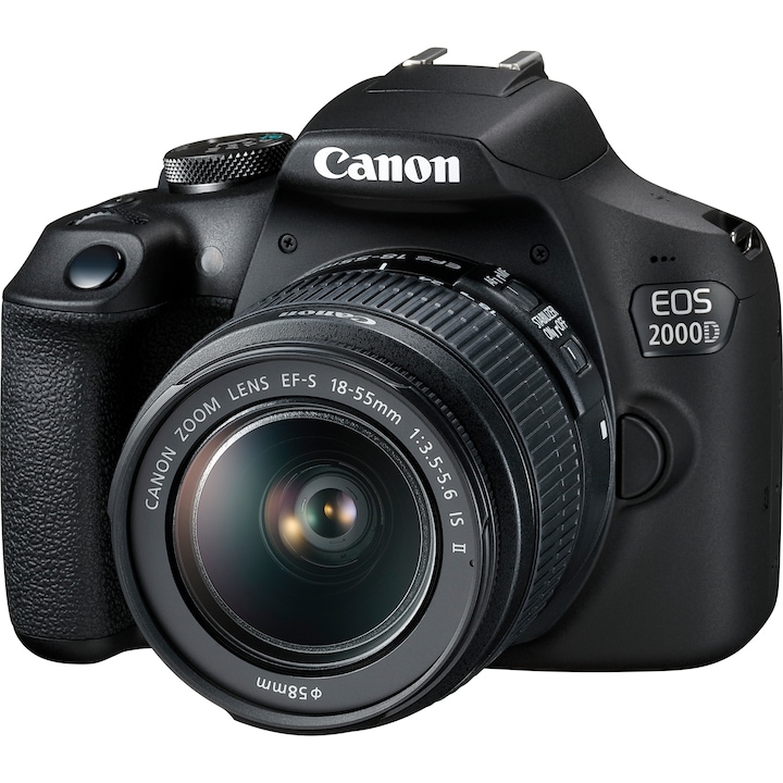 Фотоапарат DSLR Canon EOS 2000D,24.1 MP, Черен + Обектив EF-S 18-55 мм IS II