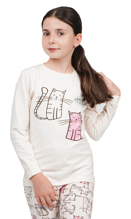 Пижама с дълъг ръкав за момичета MOD KIDS, Бежов