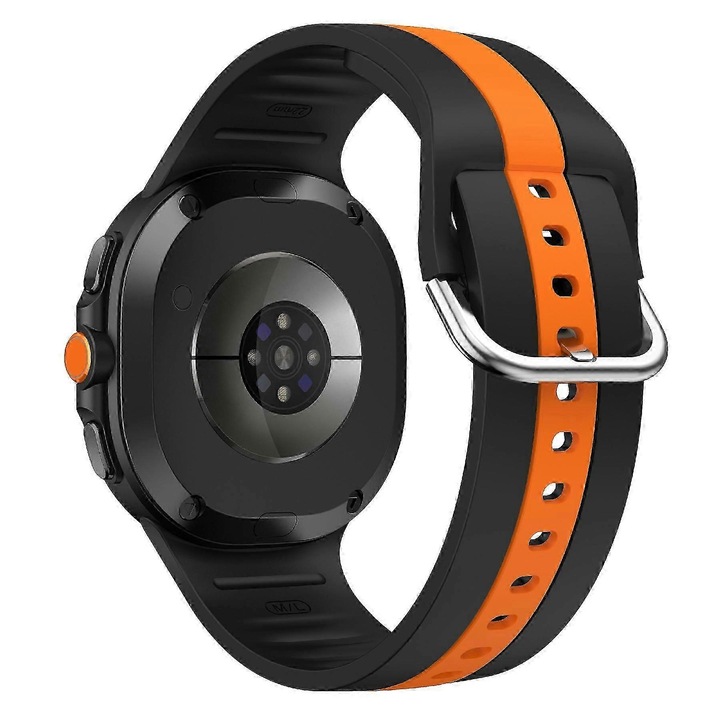 Curea ceas din silicon compatibila Samsung Galaxy Watch8/Watch8 Classic, dubla culoare negru/oranj, 44 mm/40 mm