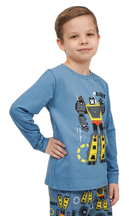 Комплект пижама за момчета от памук с дълъг ръкав и щампована блуза MOD KIDS, Индигово синьо
