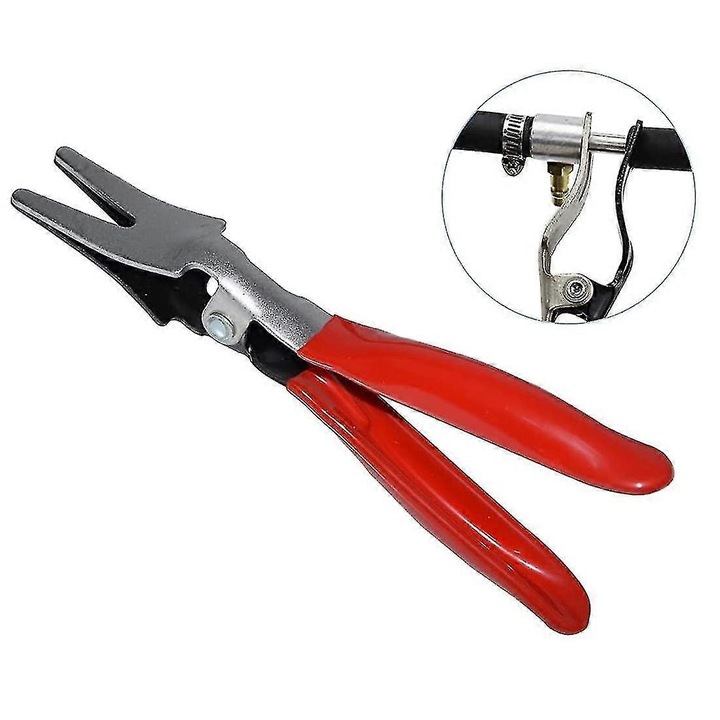 Cleste demontare furtunuri auto FU-K0518-260902-1961, varf in furca pentru conducte vacuum si combustibil, argintiu/rosu