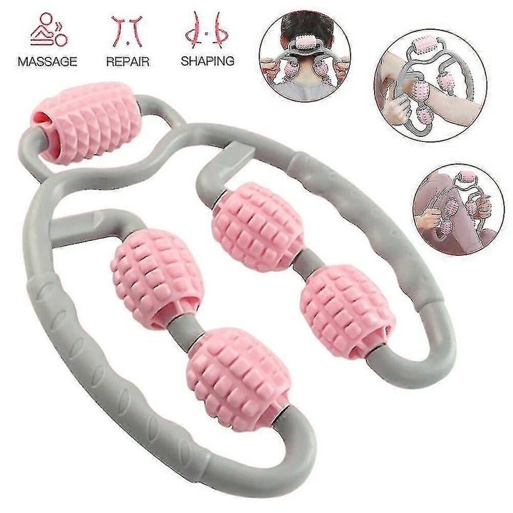 Roler de masaj pentru gambe si picioare FU-K0518-260902-1856, din PP, 6 role texturate, mov, 29 x 23 cm