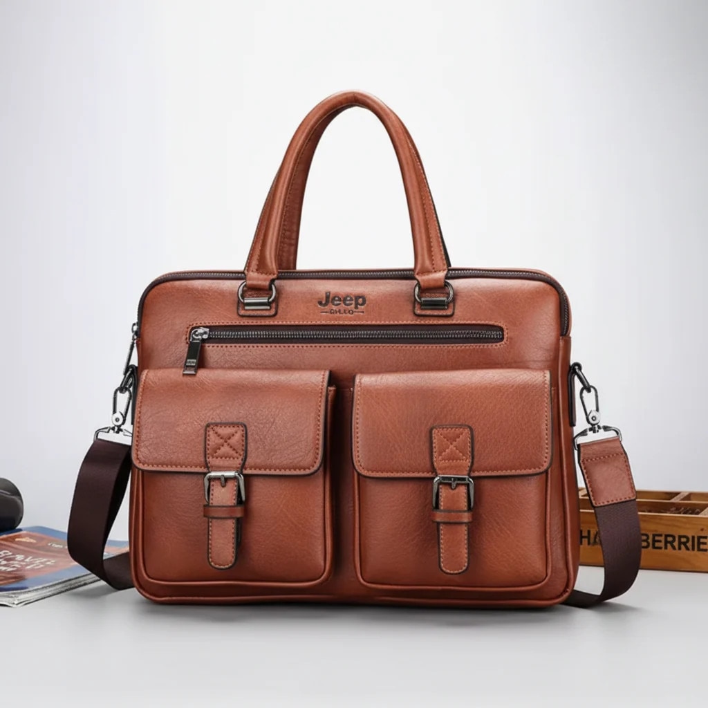 Geanta business laptop SAMARKAND, 38x7x28 cm, Piele Ecologica, Maro inchis