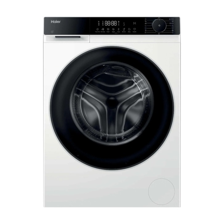 Masina de spalat rufe Haier HW80-BP14357TU-S, Slim, Aburi, Refresh, Wi-Fi, Smart Dual Spray, AI Power Drive Inverter, Tambur XL, Start intarziat 24h, 8 kg, 1400 rpm, Clasa A, Alba