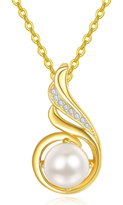 Aur 925 Argint Pearl Necklace, Pandantiv Perla Simulata, Cadou Femei