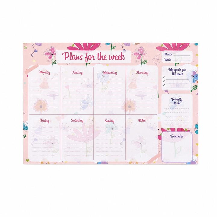 Planner Saptamanal A4 - 50 File, Design Zane si Flori