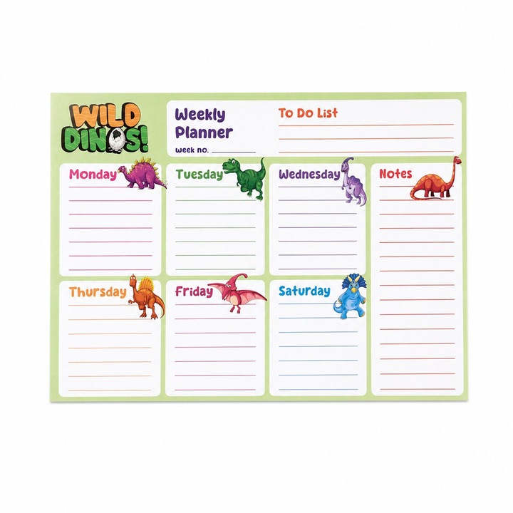 Planner Saptamanal A4 - 50 File, Design Dinozauri