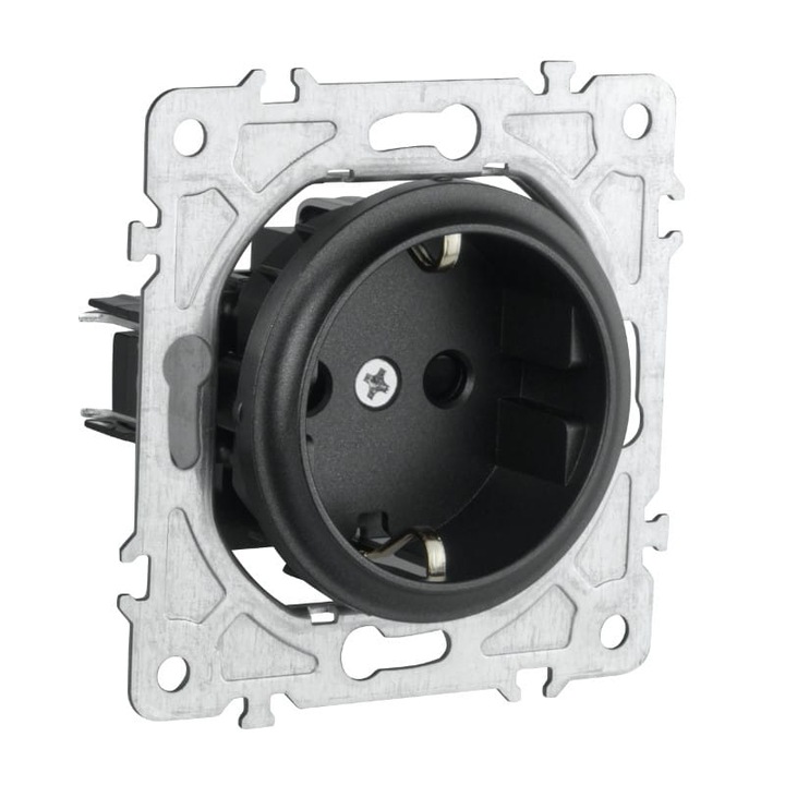 Priza Incastrata Schuko 2P+E 16A 250V Fara Rama cu Protectie Copii Plastic Negru Mat SOUL DPM