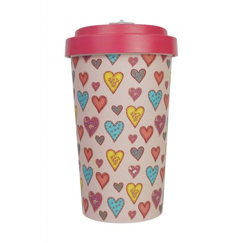 Pahar bambus Candy Hearts Pink 500 ml Pahar bambus Candy Hearts Pink 500 ml