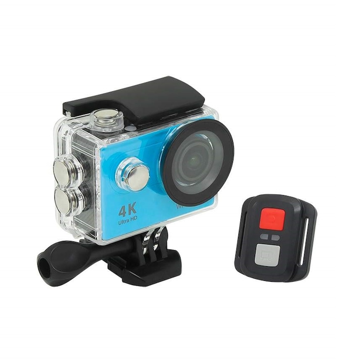 Camera video sport Ultra HD 4K WiFi cu afisaj LCD si microfon incorporat, culoare Albastru