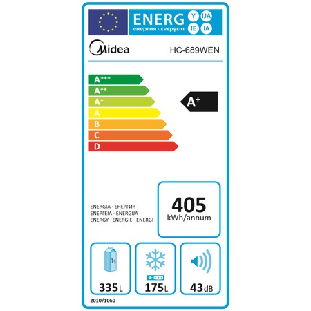 Side by Side Midea HC-689WEN, 510 l, Clasa A+, Display, Total No frost, H 178cm, Inox