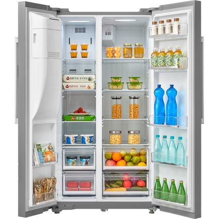 Side by Side Midea HC-671WEN, 488 l, Clasa A+, No frost, Dozator apa/gheata, H 178cm, Inox