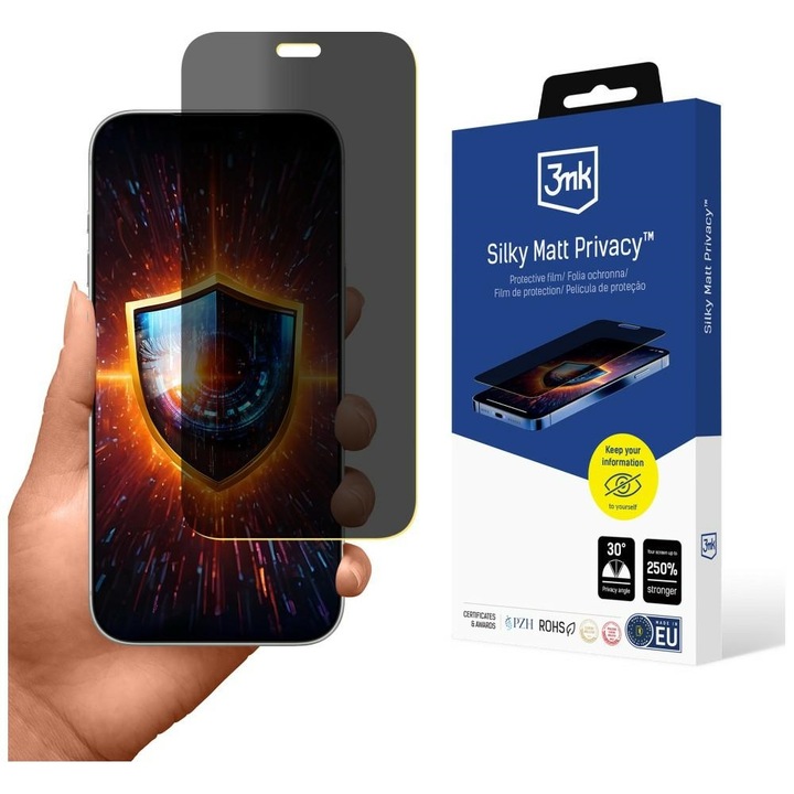 Folie protectie display 3MK Silky Matt Privacy compatibila cu iPhone 18 Pro Max, Negru