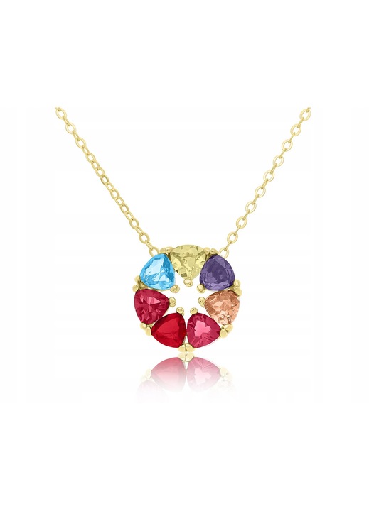 Tessoria, colier dama din argint 925 placat cu aur 24K cu pandantiv rotund cu zirconii multicolore, diametru pandantiv 15,5 mm, auriu, lungime 45 cm (42+3 cm), model 219349