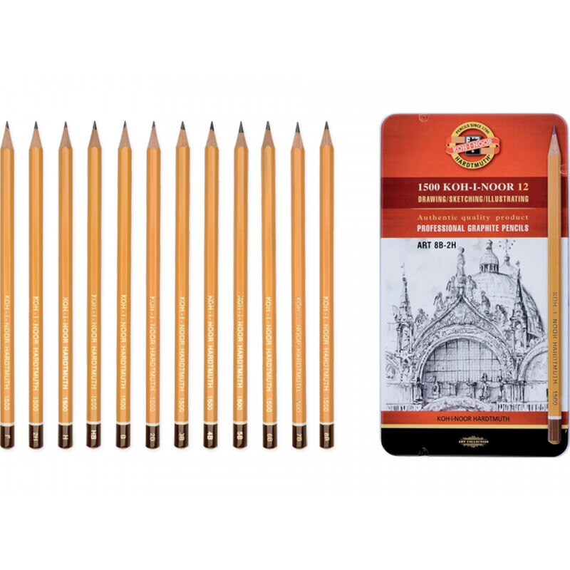 Set creioane grafit K1500 Koh-i-Noor Arta 8B-2H cutie metalica K1502-8