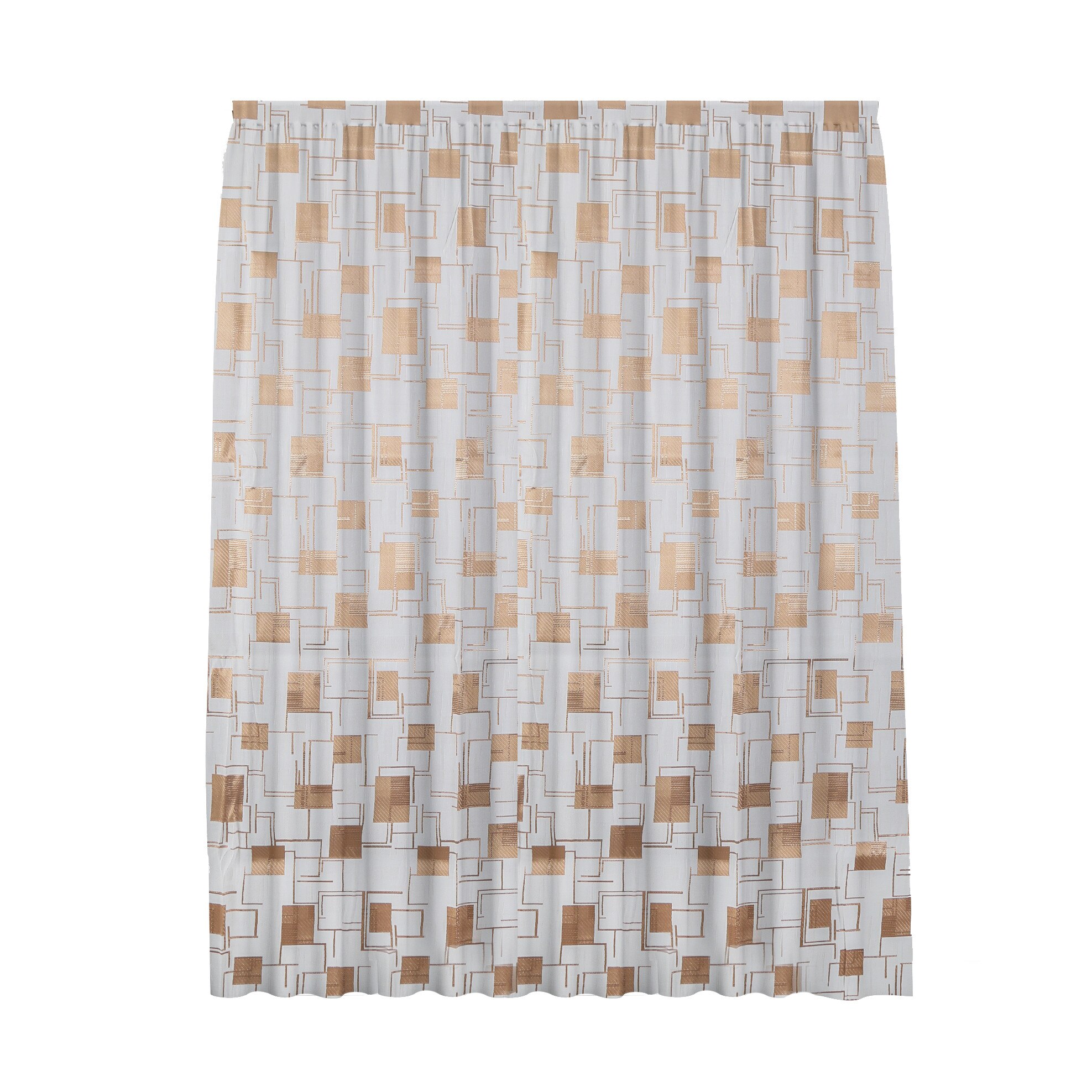 Draperie living 140x245 cm, culoare bej cu maro, model patrate,prindere cu garnitura, 1 bucata