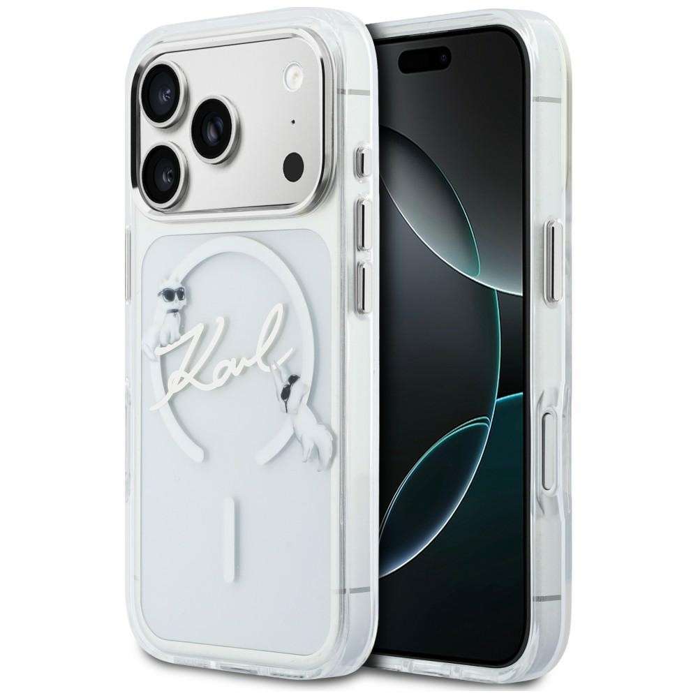 Husa Karl Lagerfeld Script Logo cu MagSafe compatibila cu iPhone 18 Pro / 17 Pro, Transparent