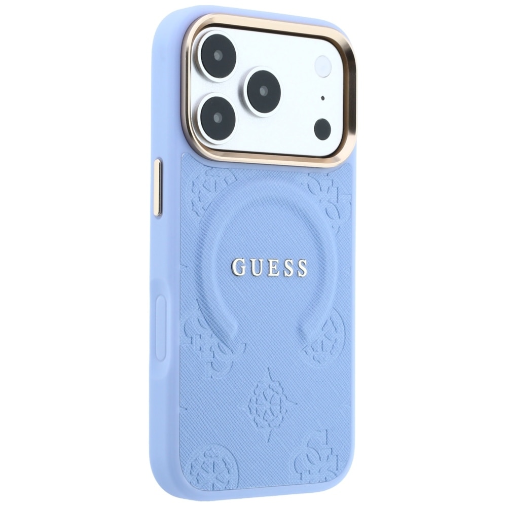 Husa Guess Saffiano Peony and Ring cu MagSafe compatibila cu iPhone 18 Pro Max / 17 Pro Max, Albastru