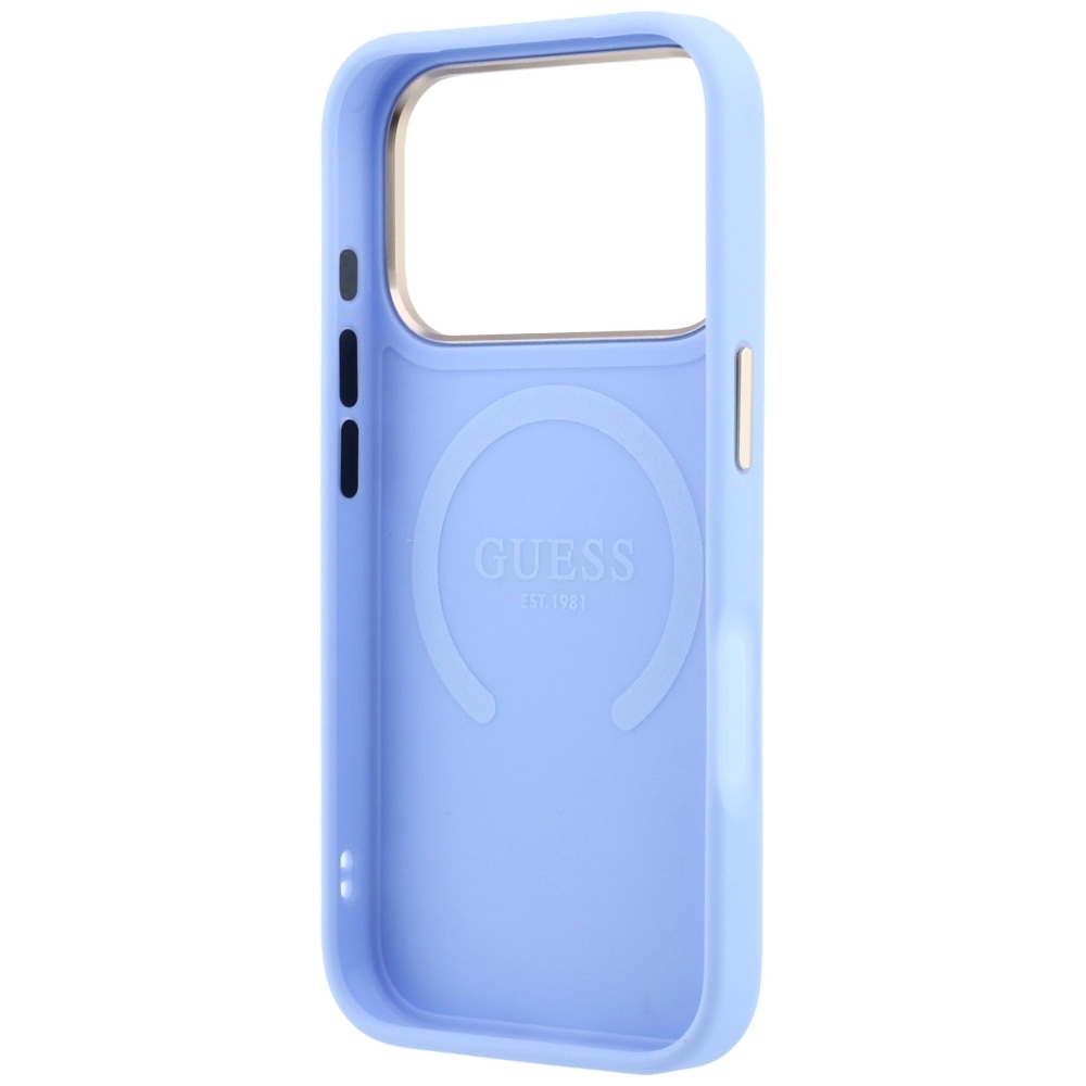 Husa Guess Saffiano Peony and Ring cu MagSafe compatibila cu iPhone 18 Pro Max / 17 Pro Max, Albastru