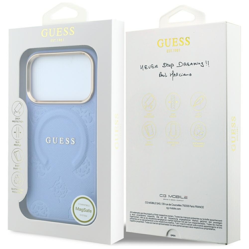 Husa Guess Saffiano Peony and Ring cu MagSafe compatibila cu iPhone 18 Pro Max / 17 Pro Max, Albastru