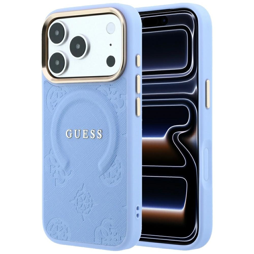 Husa Guess Saffiano Peony and Ring cu MagSafe compatibila cu iPhone 18 Pro Max / 17 Pro Max, Albastru