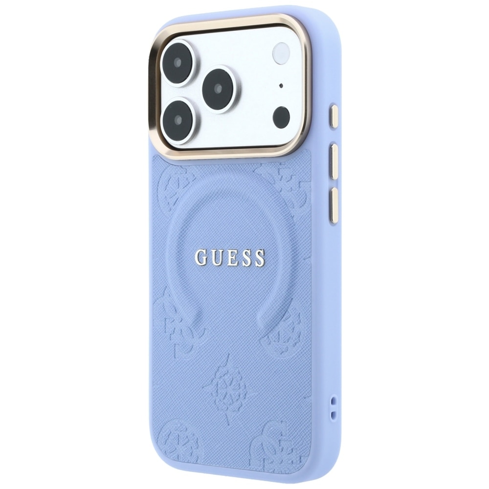 Husa Guess Saffiano Peony and Ring cu MagSafe compatibila cu iPhone 18 Pro Max / 17 Pro Max, Albastru