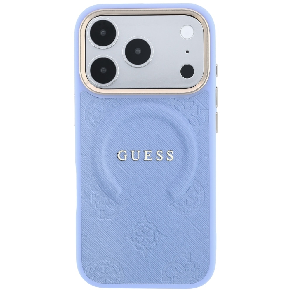 Husa Guess Saffiano Peony and Ring cu MagSafe compatibila cu iPhone 18 Pro Max / 17 Pro Max, Albastru