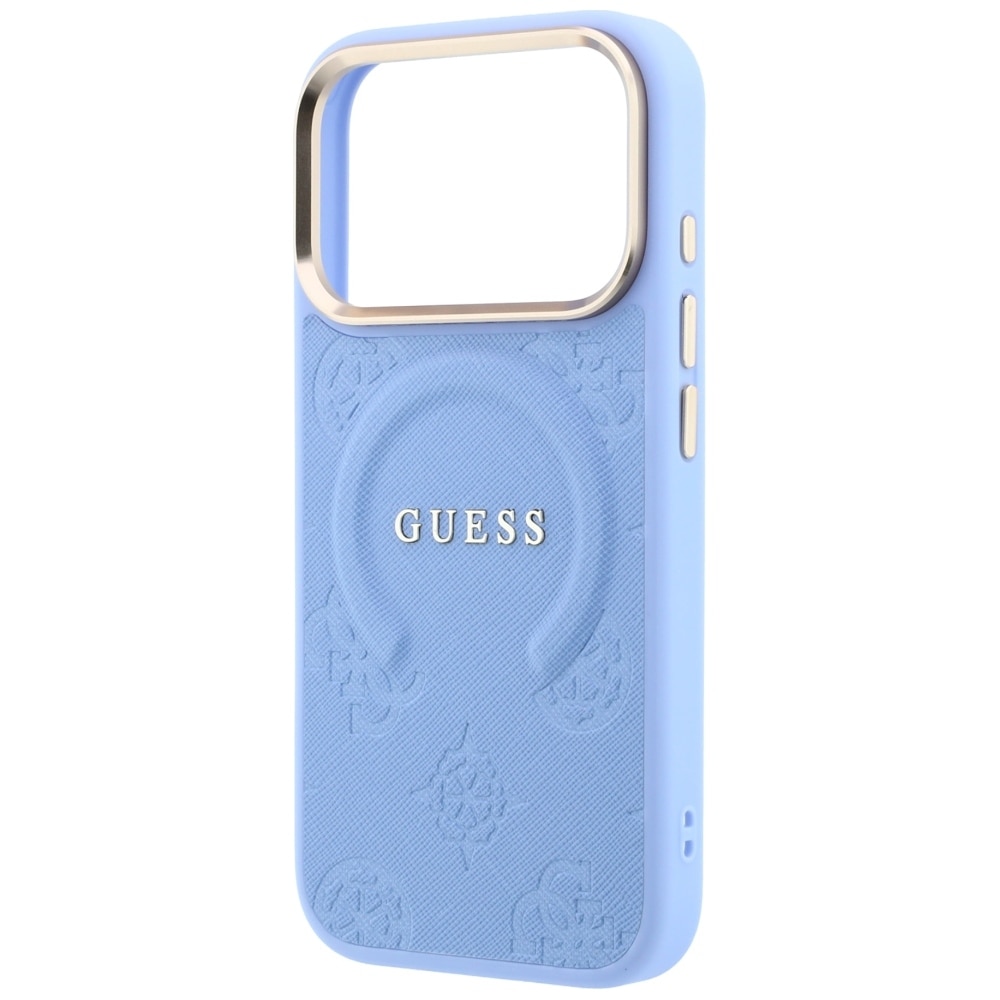 Husa Guess Saffiano Peony and Ring cu MagSafe compatibila cu iPhone 18 Pro Max / 17 Pro Max, Albastru