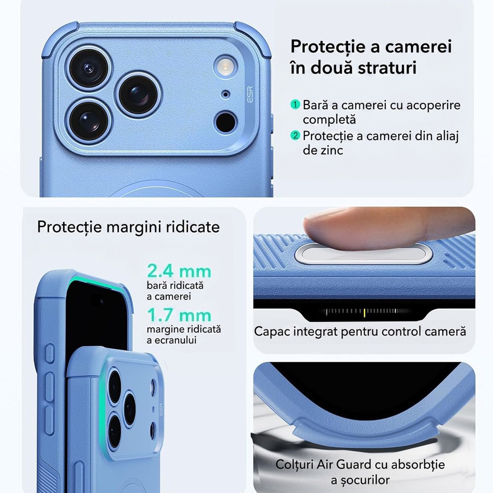 Husa pentru Apple iPhone 18 Pro Max / iPhone 17 Pro Max ESR Cyber HaloLock, Protectie Camera, MagSafe, Incarcare wireless, Albastru deschis