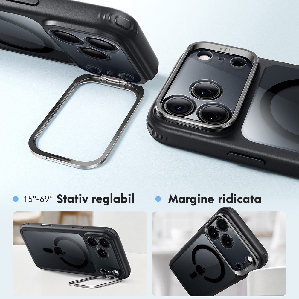 Husa pentru Apple iPhone 18 Pro / iPhone 17 Pro ESR Classic Hybrid HaloLock Kickstand, Protectie Camera, MagSafe, Stativ incorporat, Incarcare wireless, Negru