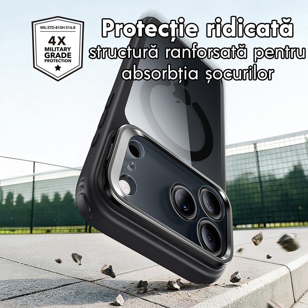 Husa pentru Apple iPhone 18 Pro / iPhone 17 Pro ESR Classic Hybrid HaloLock Kickstand, Protectie Camera, MagSafe, Stativ incorporat, Incarcare wireless, Negru