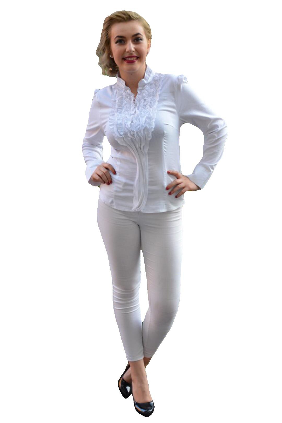 Camasa eleganta cu design de volanase, D&J Exclusive, Alb