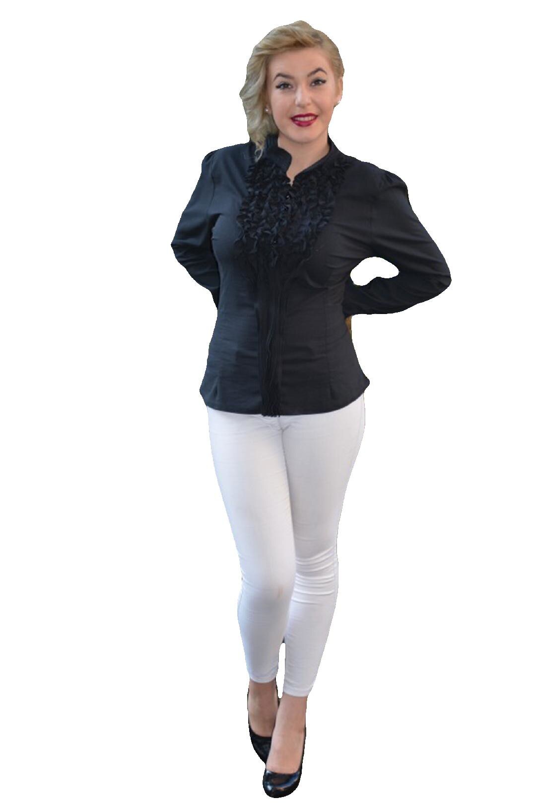 Camasa eleganta cu design de volanase, D&J Exclusive, Negru