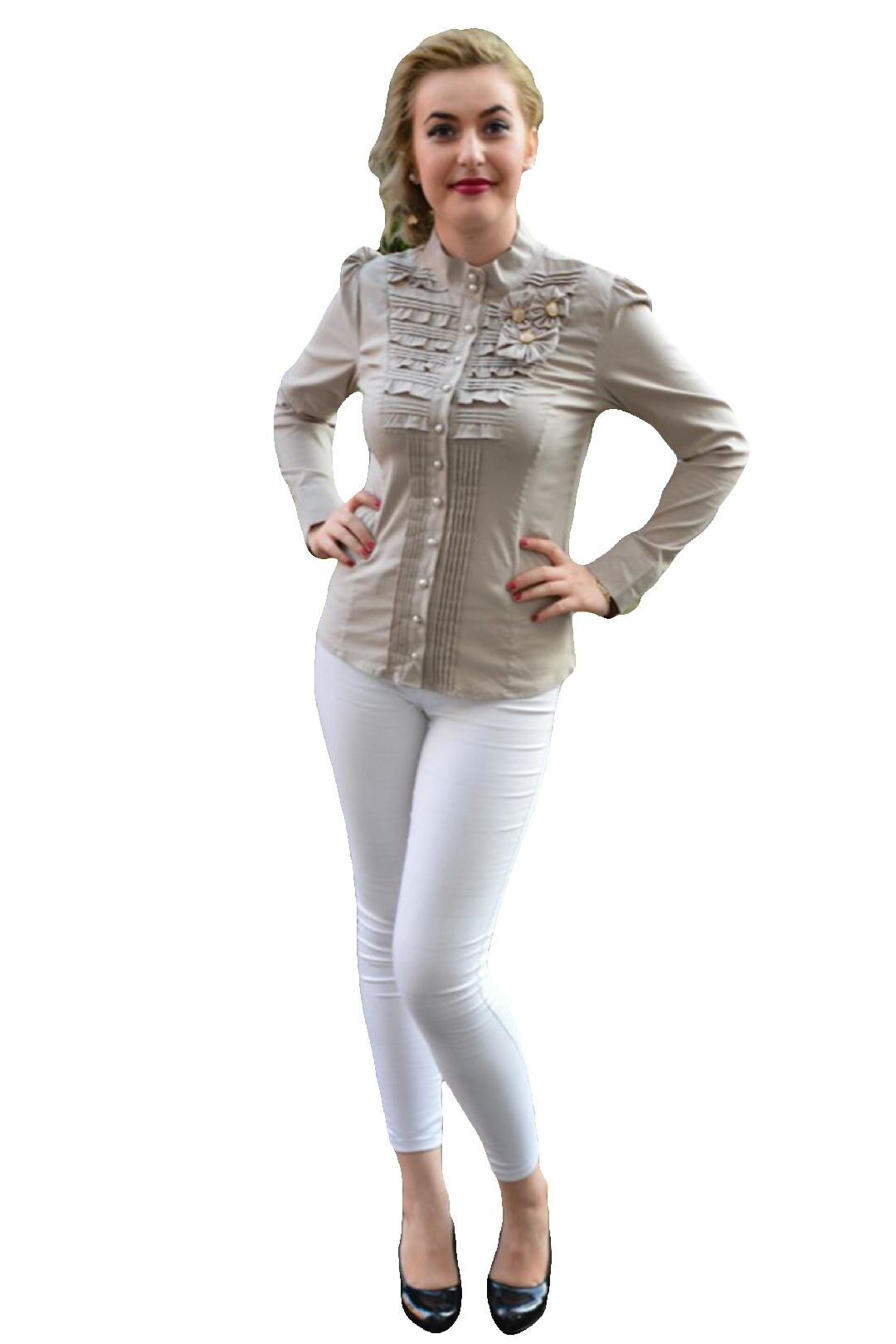 Camasa cambrata pe talie, D&J Exclusive,, Bej