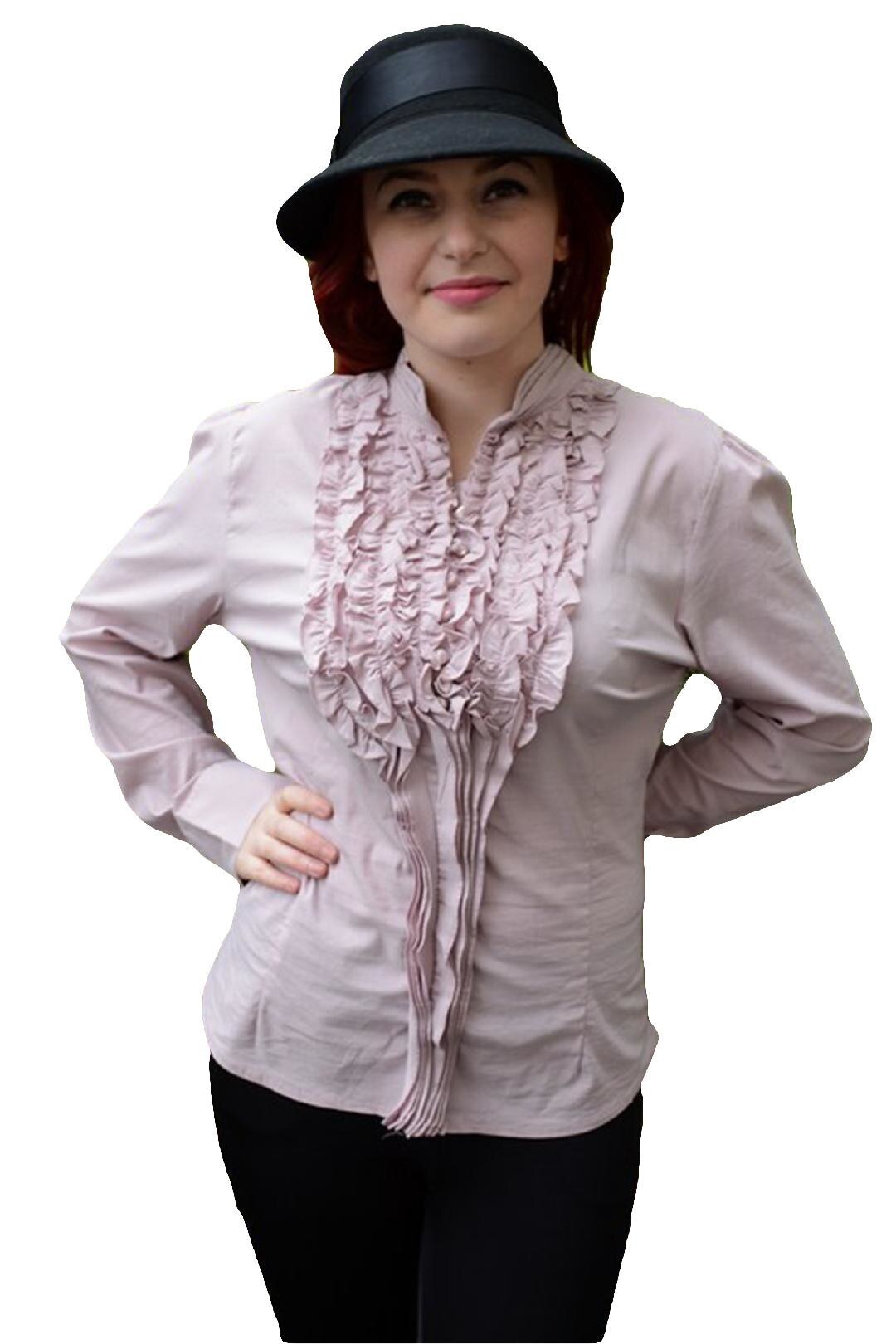 Camasa eleganta cu design de volanase, D&J Exclusive, pudra