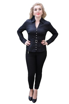 Camasa cu decolteu in V si curelusa in talie, D&J Exclusive, Negru Camasa cu decolteu in V si curelusa in talie, D&J Exclusive, Negru