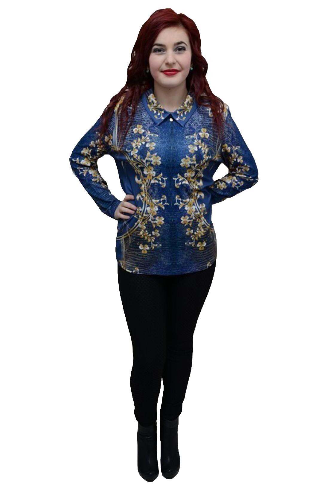 Camasa clasica cu design floral, D&J Exclusive, Albastru marin