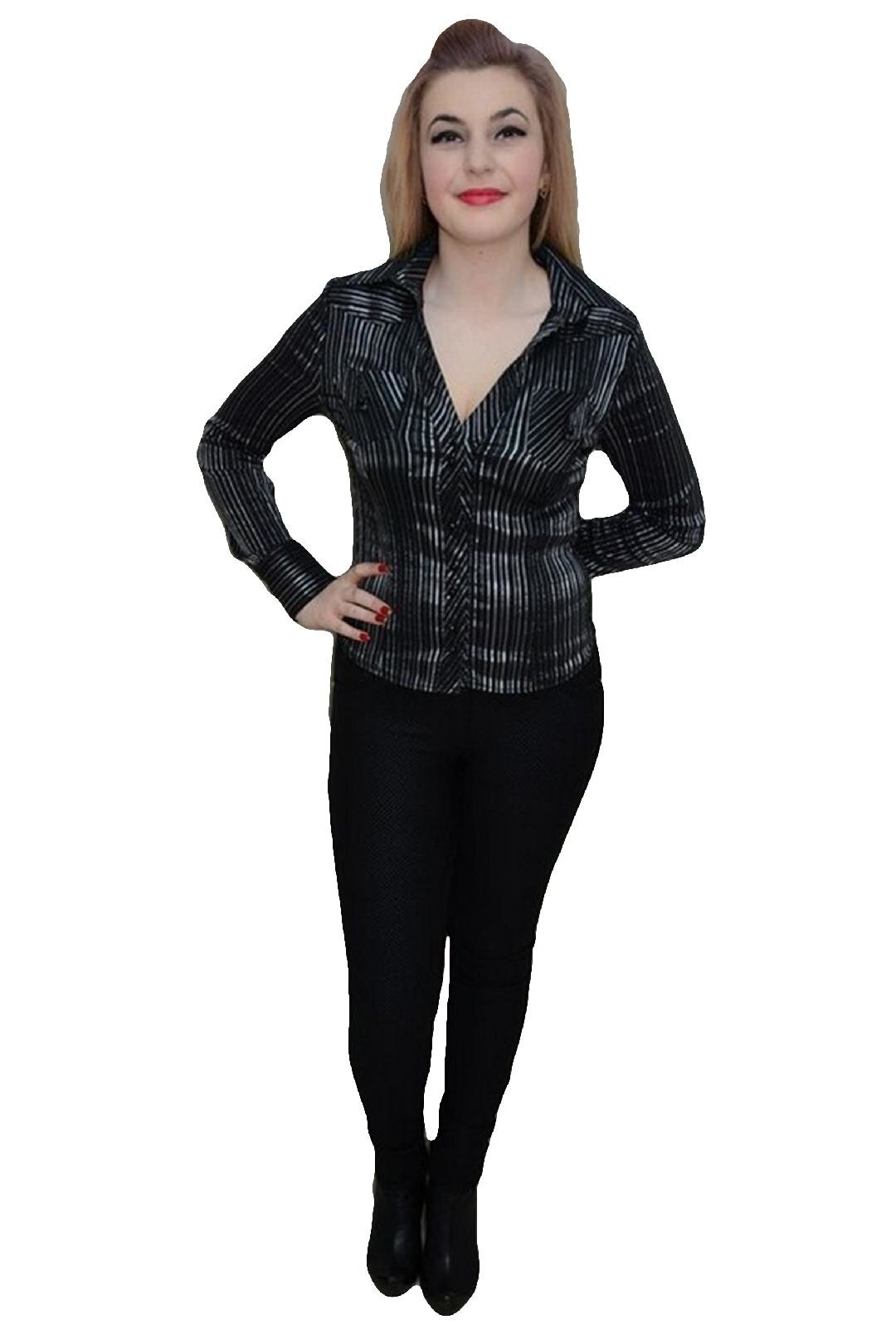 Camasa moderna, design dungat, D&J Exclusive, Negru/Argintiu