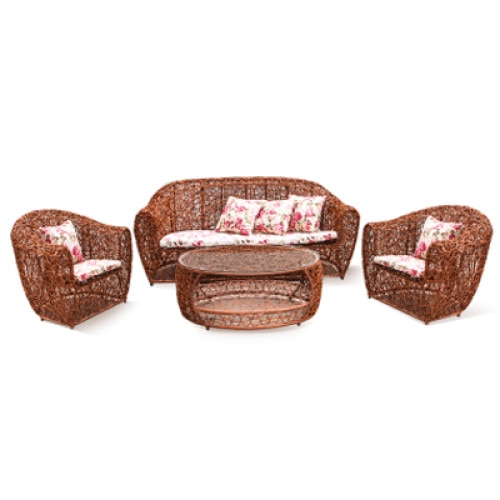 Set mobiler terasa,gradina poliratan culoare natural 4 piese