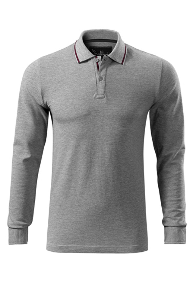 Tricou barbati, Malfini, Contrast Stripe LS polo, cu maneci lungi, Gri inchis