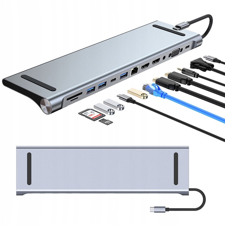Докинг станция USB-C 12-в-1: HDMI 4K, RJ45, VGA, USB 3.0