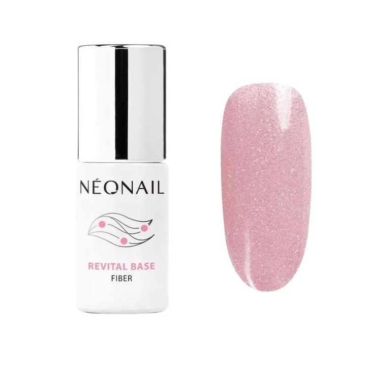 Baza hybryda Neonail Revital Base Fiber 12313-7, Warm Cover, roz caldut cu sclipici, 7,2 ml