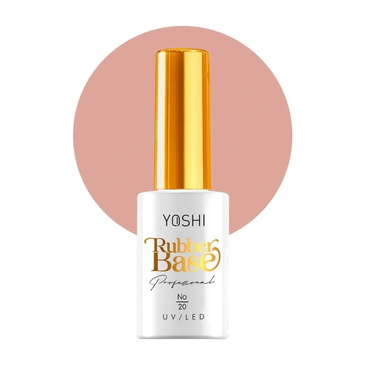 Baza pentru unghii Yoshi Rubber Base No 20, baza cauciucata hybryda, polimerizare UV/LED, roz pudrat, 10 ml