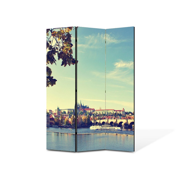 Paravan de Camera ArtDeco din 3 Panouri Urban Orase Pod in Praga Cehia 105 x 150 cm