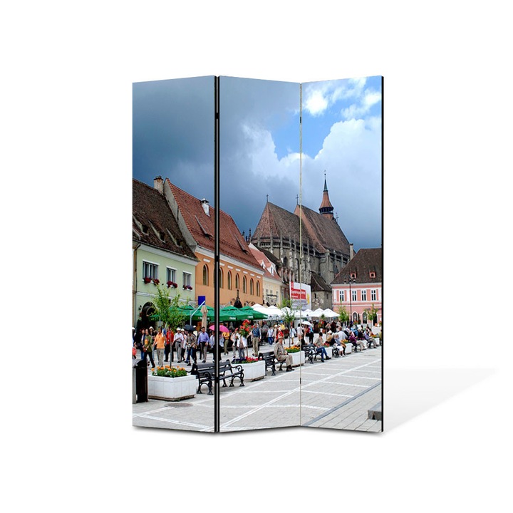Paravan de Camera ArtDeco din 3 Panouri Urban Orase Centrul Brasovului 105 x 150 cm