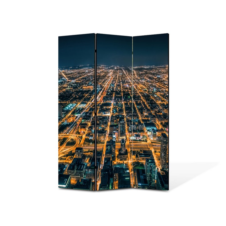 Paravan de Camera ArtDeco din 3 Panouri Urban Orase Metropola in noapte 105 x 150 cm