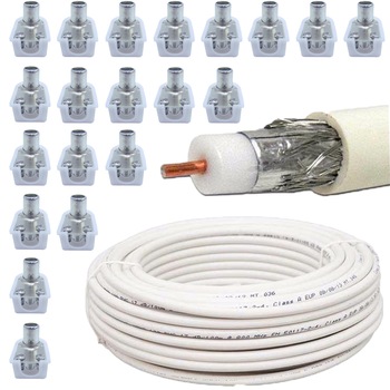 Pachet - 20 xMufa TV + Cablu coaxial pentru TV RG6, 50M Pachet - 20 xMufa TV + Cablu coaxial pentru TV RG6, 50M