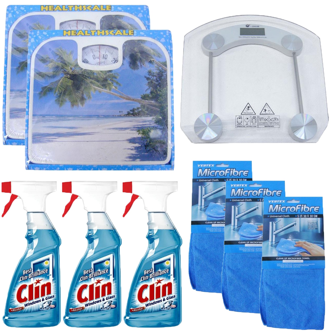 Pachet - 2 x Cantar mecanic pentru persoane + Cantar electronic de baie + 3 x Solutie Clin pentru curatat geamurile, 500ml + 3 x Laveta MicroFibre